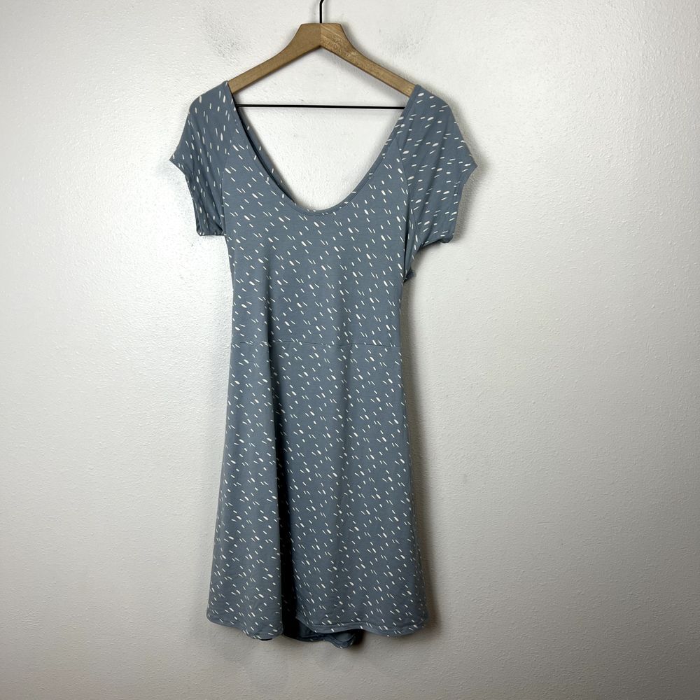 Pact Womens Organic Cotton Fit & Flare Mini Dress Size XL Open Back Blue Pockets